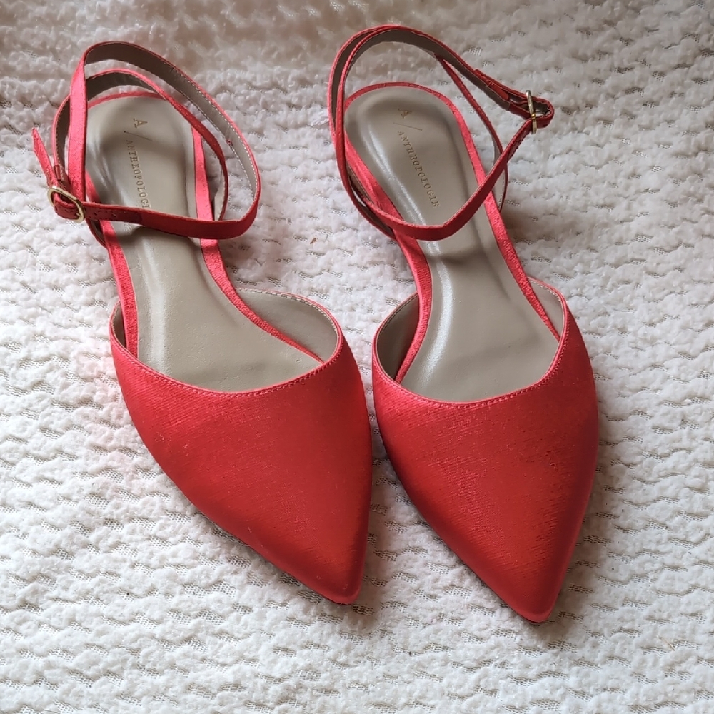 Anthropology Red Women's Satin Flats